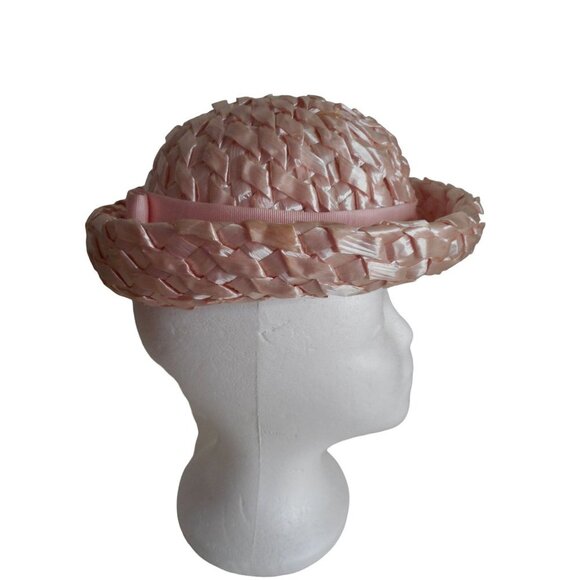 Vintage Pink Bowler Straw Hat Union Label - Picture 4 of 8